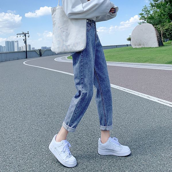 2011loose high waist denim harem pants women 2021 new casual mom jeans straight leg trousers korean fashion sweatpants female, Blue
2011loose high waist denim harem pants women 2021 new casual mom jeans straight leg trousers korean fashion sweatpants female, Blue