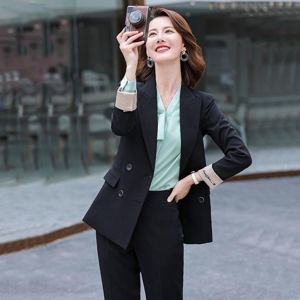 women 2021 autumn winter fashion double breasted blazer pant suit female notched jacket & high waist office set b578 women's two piece, White
women 2021 autumn winter fashion double breasted blazer pant suit female notched jacket & high waist office set b578 women's two piece, White