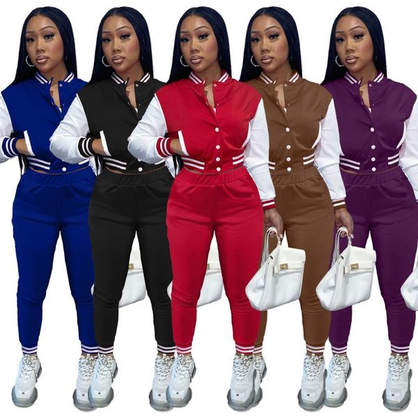 women's two piece pants spliced solid color jacket suit single-breasted long-sleeved baseball uniform two-piece autumn product, White
women's two piece pants spliced solid color jacket suit single-breasted long-sleeved baseball uniform two-piece autumn product, White