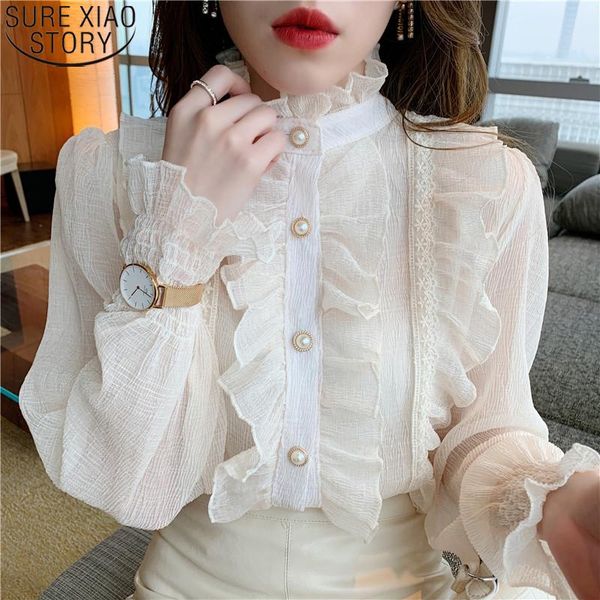 women's blouses & shirts korean ruffle lace chiffon shirt elegant sweet long puff sleeve women blouse apricot stand collar clothes chi, White
women's blouses & shirts korean ruffle lace chiffon shirt elegant sweet long puff sleeve women blouse apricot stand collar clothes chi, White