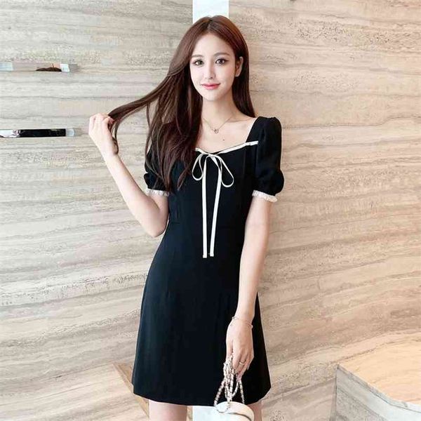 women's summer dresses with bow plaid lantern sleeve square collar button french woman mini dress female vestidos ls378 210506, Black;gray
women's summer dresses with bow plaid lantern sleeve square collar button french woman mini dress female vestidos ls378 210506, Black;gray
