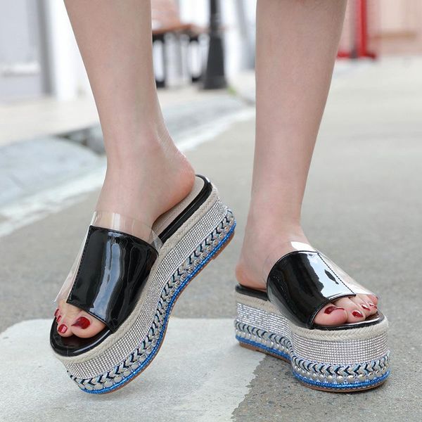shoes slippers women summer transparent heel rubber flip flops platform low on a wedge slides flat hawaiian fretwork plastic fab, Black
shoes slippers women summer transparent heel rubber flip flops platform low on a wedge slides flat hawaiian fretwork plastic fab, Black