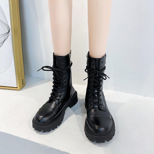 boots 2021 mid- calf motorcycle for women thick bottom round toe leather botas feminina platform shoes, Black
boots 2021 mid- calf motorcycle for women thick bottom round toe leather botas feminina platform shoes, Black