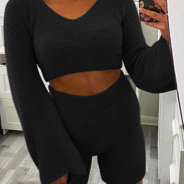piece set women long sleeve v neck flare two crop and shorts knitted sweater female outfits women's tracksuits, Gray
piece set women long sleeve v neck flare two crop and shorts knitted sweater female outfits women's tracksuits, Gray