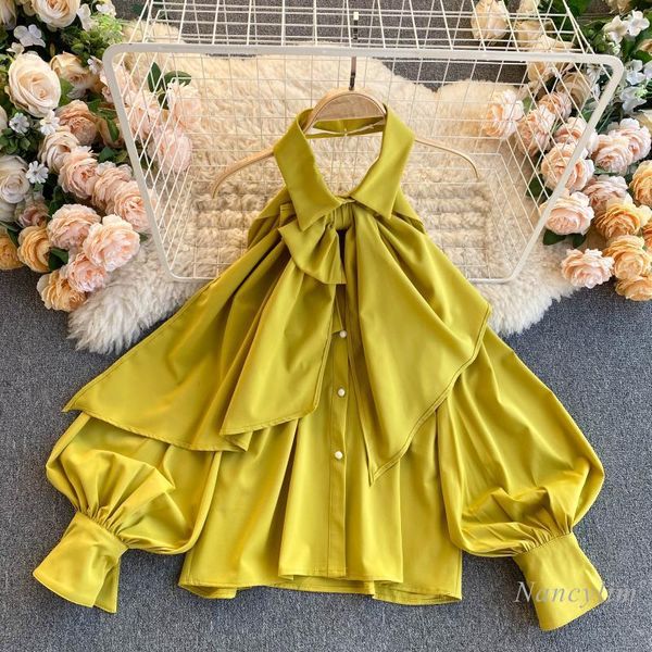 blouses halter women sping summer backless shirt women's sleeve fashion blusa bow collar solid color, White
blouses halter women sping summer backless shirt women's sleeve fashion blusa bow collar solid color, White