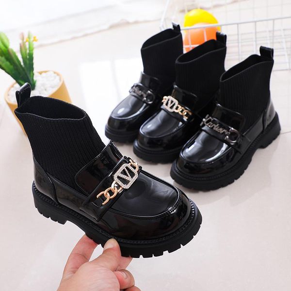 boots tx08 kids shoes ankle knit patent leather girl school dress shoe child plush flat metal buckle british style boot, Black;grey
boots tx08 kids shoes ankle knit patent leather girl school dress shoe child plush flat metal buckle british style boot, Black;grey