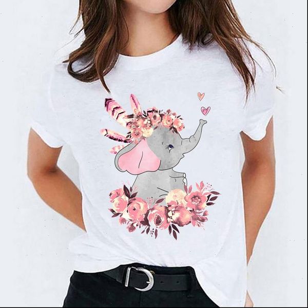 graphic elephant love cartoon womens fashion printing print tee, White 
graphic elephant love cartoon womens fashion printing print tee, White