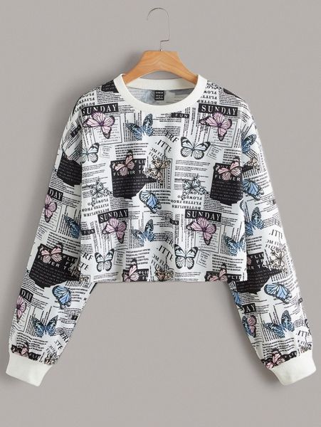 drop shoulder butterfly & slogan pattern crop sweatshirt 3968#, White;black
drop shoulder butterfly & slogan pattern crop sweatshirt 3968#, White;black