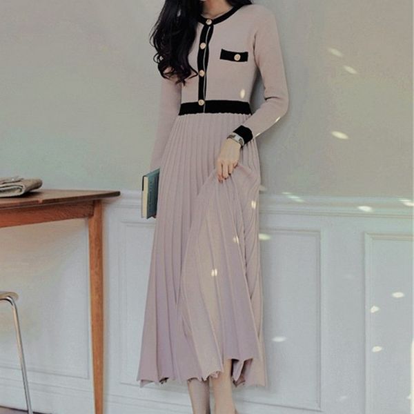 autumn korean knitted women long pleated dress women long sleeve single-breasted a-line dresses elegant ladies vestidos 210515, Black;gray
autumn korean knitted women long pleated dress women long sleeve single-breasted a-line dresses elegant ladies vestidos 210515, Black;gray