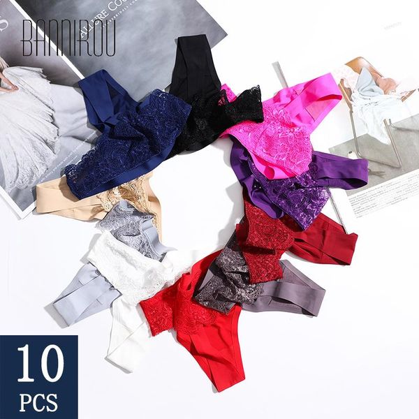 women's panties bannriou 10 pcs female underwear for woman ice silk thongs lace seamless low rise g-string, Black;pink
women's panties bannriou 10 pcs female underwear for woman ice silk thongs lace seamless low rise g-string, Black;pink