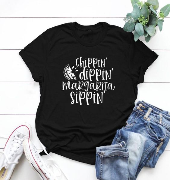 chippin dippin margarita sippin women shirt funny drinking female printing t-shirt orange graphic tee harajuku woman women's, White