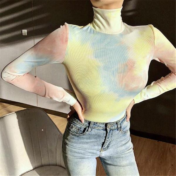 women's t-shirt turtleneck female tee shirts tie dye print long sleeves casual wear women spring fall basic t-shirts slim ladies', White
women's t-shirt turtleneck female tee shirts tie dye print long sleeves casual wear women spring fall basic t-shirts slim ladies', White