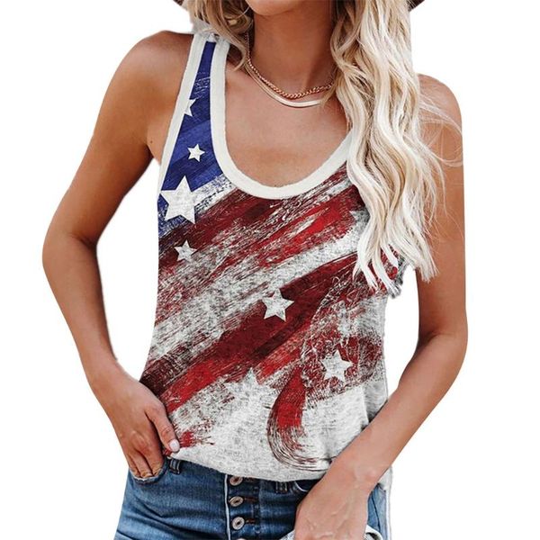 

women's tanks & camis women summer sleeveless crewneck tank 4th of july patriotic usa american flag print vest stars stripes loose shir, White