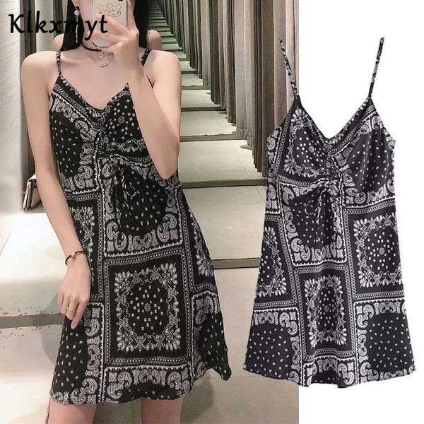 klkxmyt za dress women summer fashion cashew print mini woman backless thin straps female party es vestido 210527, Black;gray 
klkxmyt za dress women summer fashion cashew print mini woman backless thin straps female party es vestido 210527, Black;gray
