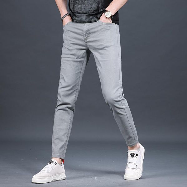 men jeans 2021 summer gray slim fit ankle-length pants korean style casual denim trousers men's, Blue
men jeans 2021 summer gray slim fit ankle-length pants korean style casual denim trousers men's, Blue