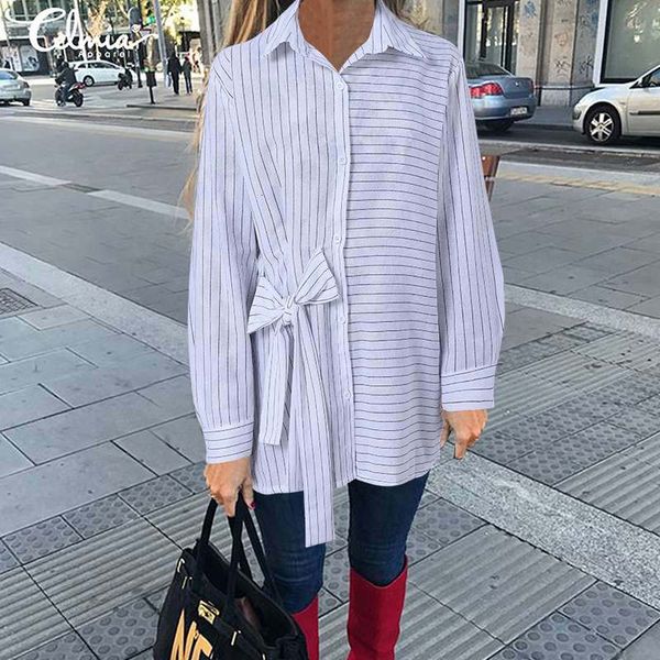 blouses women autumn long sleeve shirts celmia 2021 fashion bow striped blouses vintage lapel buttons casual loose party blusas 5xl, White
blouses women autumn long sleeve shirts celmia 2021 fashion bow striped blouses vintage lapel buttons casual loose party blusas 5xl, White