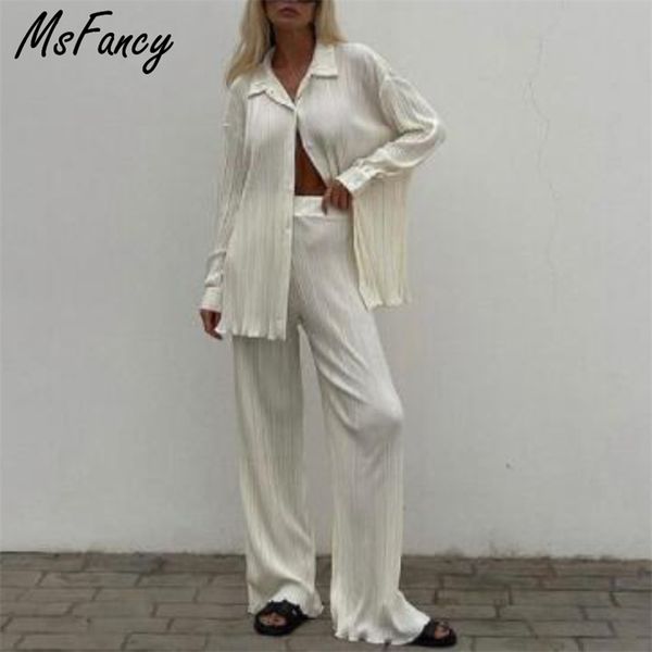 msfancy pant suits women white long sleeve shirt elastic waist wide leg pants pajamas mujer 2 piece set casual outfit 211007
msfancy pant suits women white long sleeve shirt elastic waist wide leg pants pajamas mujer 2 piece set casual outfit 211007