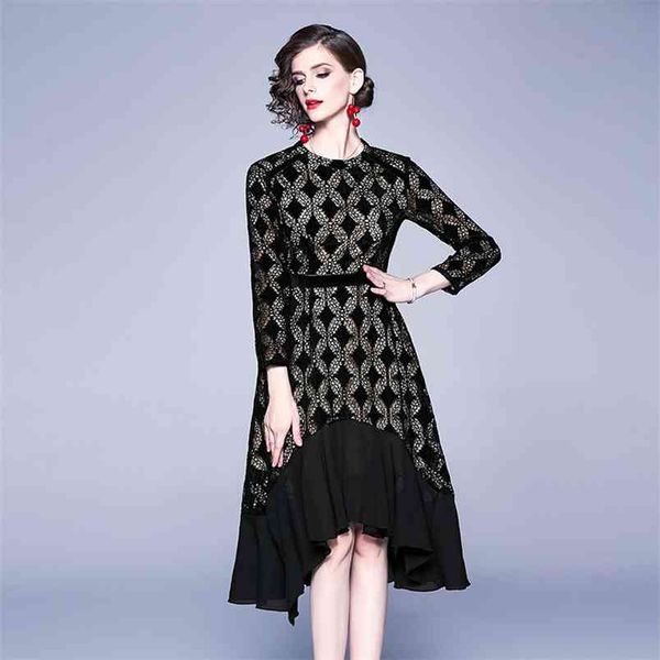 women's dress spring autumn temperament lace plaid patchwork ruffles o-neck slim fit waist a-line ml716 210506, Black;gray
women's dress spring autumn temperament lace plaid patchwork ruffles o-neck slim fit waist a-line ml716 210506, Black;gray