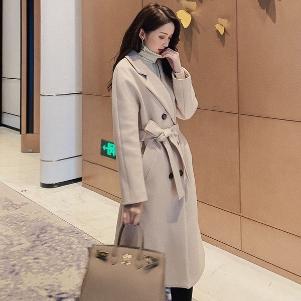 women's wool & blends double-breasted en coat women fall and winter overcoat fashion female korean belt clothing fjje, Black
women's wool & blends double-breasted en coat women fall and winter overcoat fashion female korean belt clothing fjje, Black