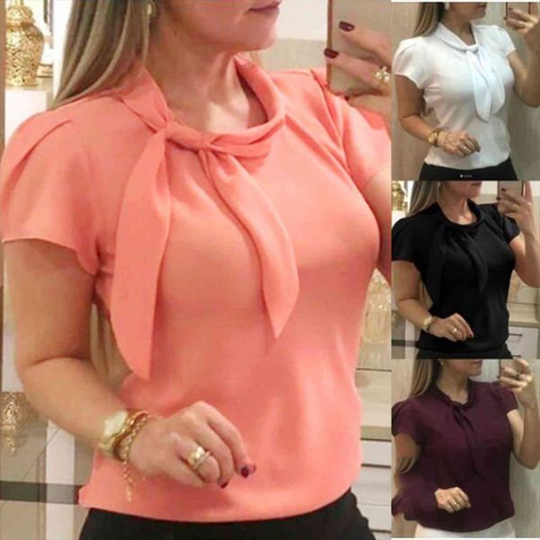 plus size work elegant women shirt clothes short sleeve bow chiffon summer office blouses lady, White
plus size work elegant women shirt clothes short sleeve bow chiffon summer office blouses lady, White