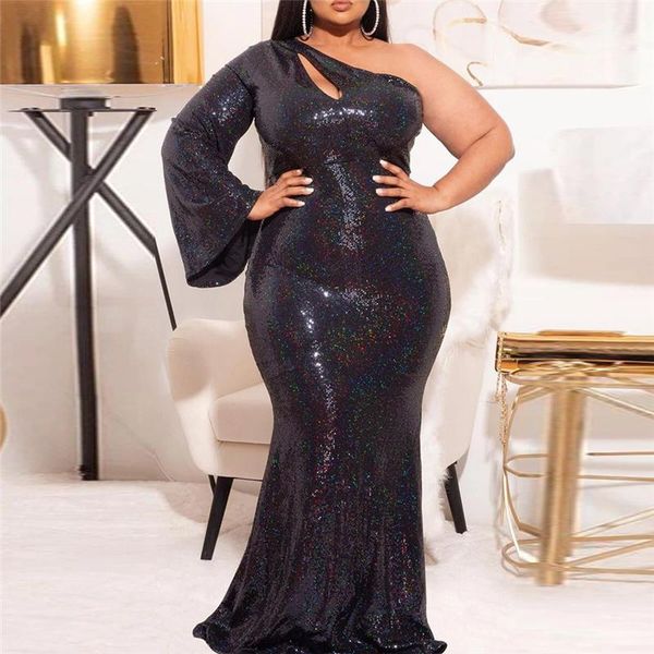 plus size dresses vintage women clothing long sleeve one shoulder dress party sequin maxi wholesale drop, Black
plus size dresses vintage women clothing long sleeve one shoulder dress party sequin maxi wholesale drop, Black