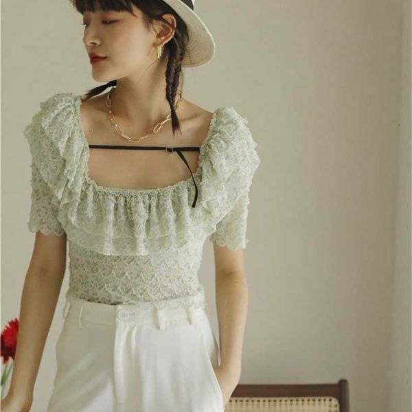 women's knits & tees puff sleeve mesh lace crop blouse women square neck ruffle summer see through ladies korean xm8e, White
women's knits & tees puff sleeve mesh lace crop blouse women square neck ruffle summer see through ladies korean xm8e, White