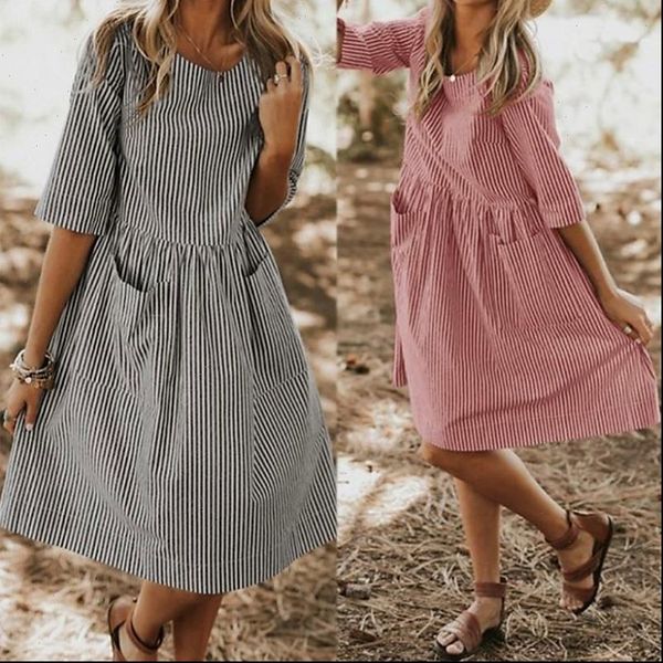 summer striped vintage half womens dress sleeve pockets plus size casual baggy sundress female vestido robe, Black;gray
summer striped vintage half womens dress sleeve pockets plus size casual baggy sundress female vestido robe, Black;gray