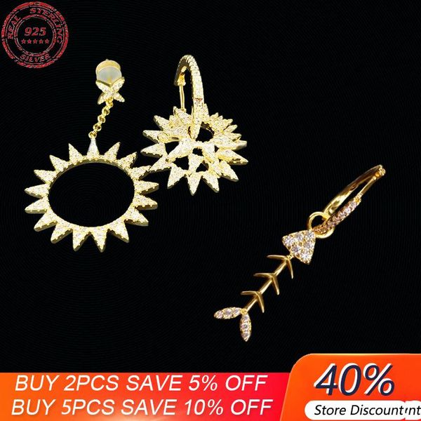 stud s925 sterling silver asymmetric sun gear earrings golden yellow fish female personality fashion luxury monaco jewelry, Golden;silver 
stud s925 sterling silver asymmetric sun gear earrings golden yellow fish female personality fashion luxury monaco jewelry, Golden;silver