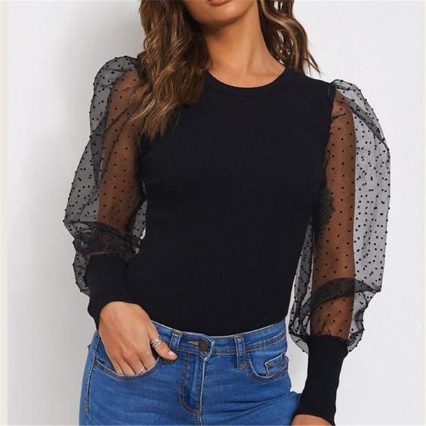 women's jumpsuits & rompers female long puff sleeves playsuit fashion see-through dot slim casual ladies autumn solid color jumpsuit, Black;white 
women's jumpsuits & rompers female long puff sleeves playsuit fashion see-through dot slim casual ladies autumn solid color jumpsuit, Black;white