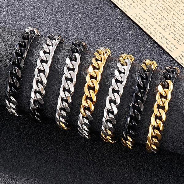 link, chain 8mm luxury dubai gold curb cuban o-chain stainless steel bracelet men's hiphop punk biker party bracelets accessories jewel, Black
link, chain 8mm luxury dubai gold curb cuban o-chain stainless steel bracelet men's hiphop punk biker party bracelets accessories jewel, Black