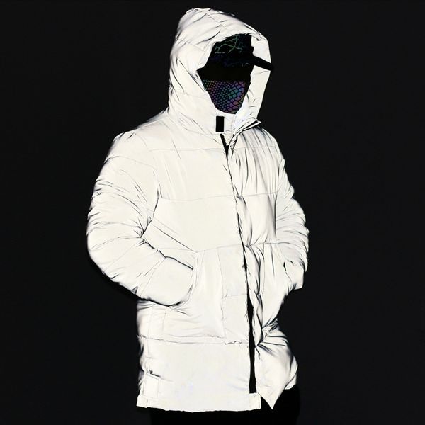 2021 winter cotton clothes men's medium and long hooded street fashion hip-hop reflective coat laser bread, Black
2021 winter cotton clothes men's medium and long hooded street fashion hip-hop reflective coat laser bread, Black