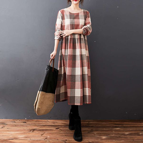 fashion loose large clothing autumn cotton linen plaid round neck medium long sleeve, White;black
fashion loose large clothing autumn cotton linen plaid round neck medium long sleeve, White;black