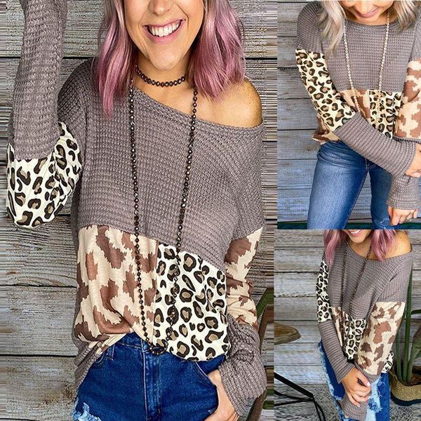 women's knitwear leopard print stitching long sleeve casual loose blouses & shirts, White
women's knitwear leopard print stitching long sleeve casual loose blouses & shirts, White