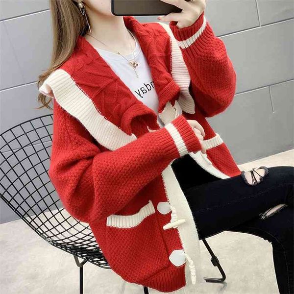 large lapel sweater women's jacket autumn college style ladies loose navy sweet knitted cardigan 210427, White;black
large lapel sweater women's jacket autumn college style ladies loose navy sweet knitted cardigan 210427, White;black