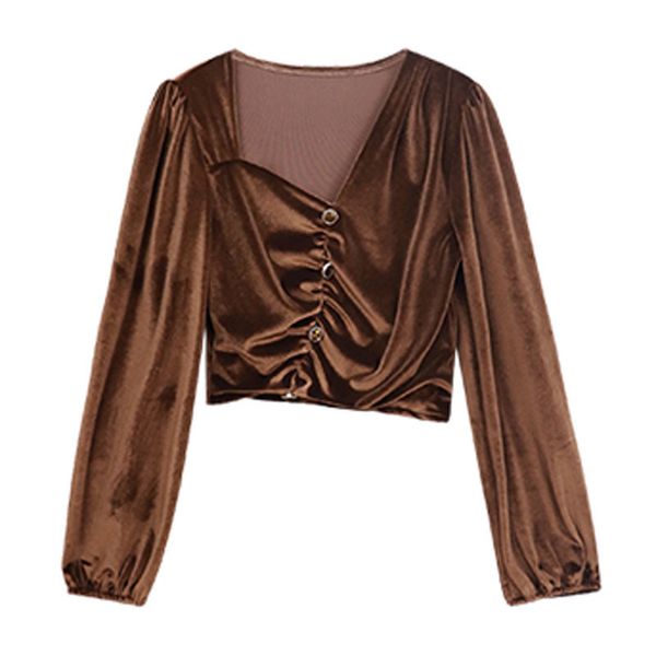 women black brown v neck long sleeve velvet solid autumn winter button b0780 210514, White
women black brown v neck long sleeve velvet solid autumn winter button b0780 210514, White