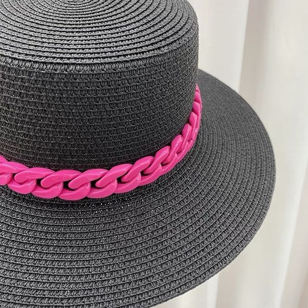 net red chain flat casual versatile travel holiday straw sun hat, Black;white
net red chain flat casual versatile travel holiday straw sun hat, Black;white