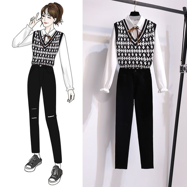 women's sweaters ichoix autumn and winter set of three pieces age reduction preppy-style waistband shirt ripped waistcoat k13w, White;black
women's sweaters ichoix autumn and winter set of three pieces age reduction preppy-style waistband shirt ripped waistcoat k13w, White;black