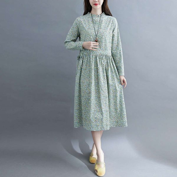 2021 spring new small floral cotton and hemp dress women's mid long waist slim large size long sleeve bottomed skirt, Black;gray
2021 spring new small floral cotton and hemp dress women's mid long waist slim large size long sleeve bottomed skirt, Black;gray