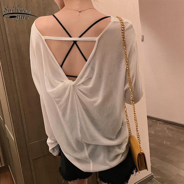 korean long sleeve women thin shirts summer sun protection clothes female transparent solid backless blouse blusas 9992 women's blouses, White
korean long sleeve women thin shirts summer sun protection clothes female transparent solid backless blouse blusas 9992 women's blouses, White