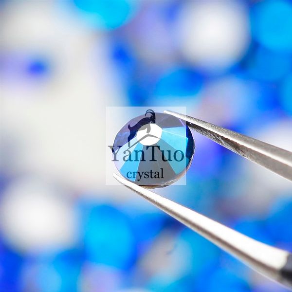 

wholesale yantuo crystal jet ab non fix flat back blue glass machine cut rhinestone for tumbler gifts, Black