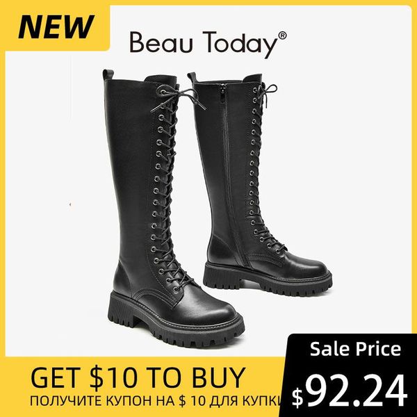 boots beautoday long women cow leather round toe metal eyelets knight side zip cross tied lady knee high shoes 01529, Black
boots beautoday long women cow leather round toe metal eyelets knight side zip cross tied lady knee high shoes 01529, Black