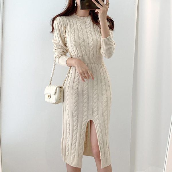 casual dresses 2022 autumn winter crew neck cable knitted sweater dress women elegant long sleeve front slit bodycon midi, Black;gray
casual dresses 2022 autumn winter crew neck cable knitted sweater dress women elegant long sleeve front slit bodycon midi, Black;gray