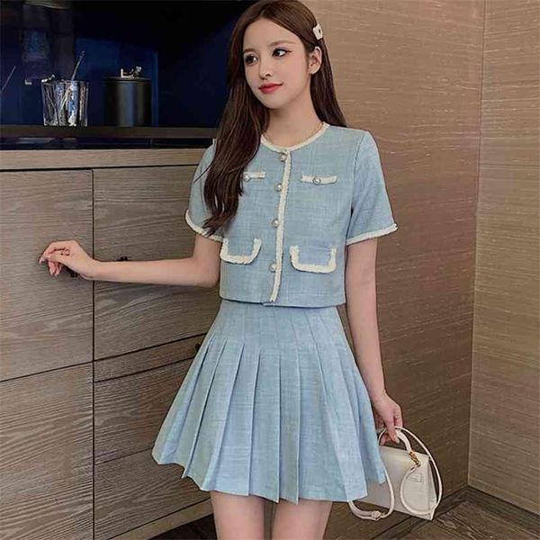 korean summer sweet two piece set women short sleeve crop + mini pleated skirt female fashion student outfits 210519, White
korean summer sweet two piece set women short sleeve crop + mini pleated skirt female fashion student outfits 210519, White