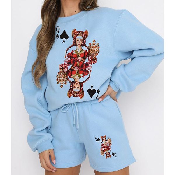women's tracksuits american poker print long sleeve oversized sweatshirt shorts two piece sets 2021 autumn fashion streetwear, Gray
women's tracksuits american poker print long sleeve oversized sweatshirt shorts two piece sets 2021 autumn fashion streetwear, Gray