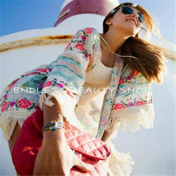 women's swimwear fashion women kimono blouses boho floral print shirts cardigan tassels beachwear cover-ups, White;black
women's swimwear fashion women kimono blouses boho floral print shirts cardigan tassels beachwear cover-ups, White;black