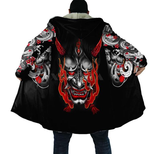 men's wool & blends oni mask tattoo samurai all over 3d printed thick warm hooded cloak for men windproof fleece casual-2, Black
men's wool & blends oni mask tattoo samurai all over 3d printed thick warm hooded cloak for men windproof fleece casual-2, Black
