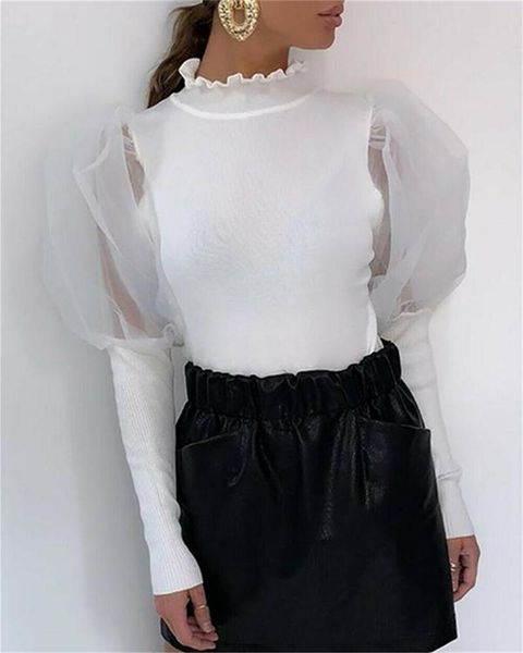 fashion women puff sleeve ladies autumn winter t-shirt see through mesh turtleneck casual slim knit blouse women's, White
fashion women puff sleeve ladies autumn winter t-shirt see through mesh turtleneck casual slim knit blouse women's, White