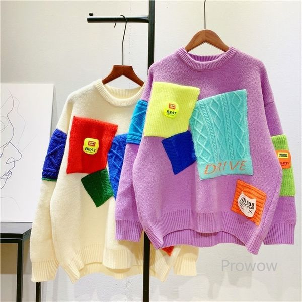 knits patch splicing fashion contrast appliques pullovers women autumn winter thick warm sweater oaf, White
knits patch splicing fashion contrast appliques pullovers women autumn winter thick warm sweater oaf, White