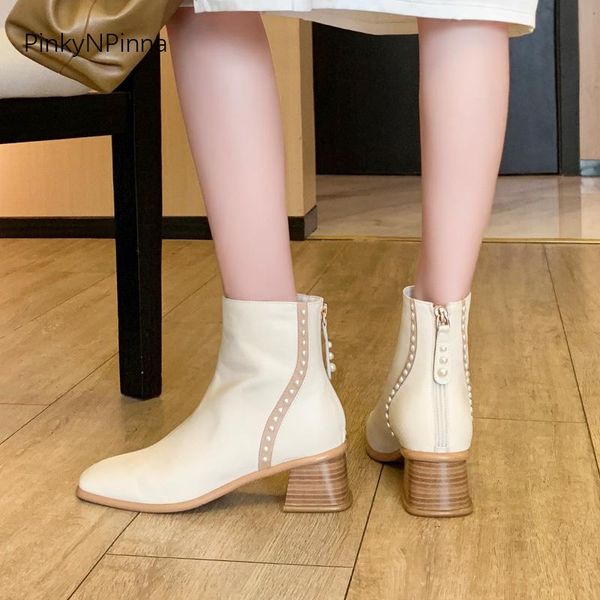 boots women soft genuine leather white ankle chunk heels back zip pearls beads chic office party plush lining winter, Black
boots women soft genuine leather white ankle chunk heels back zip pearls beads chic office party plush lining winter, Black