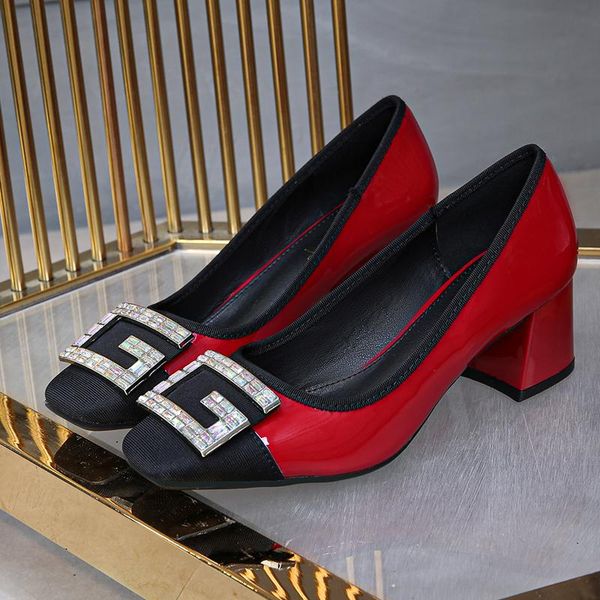 dress shoes spring high-heeled shallow mouth women's crystal buckle fashion thick heel square toe party, Black
dress shoes spring high-heeled shallow mouth women's crystal buckle fashion thick heel square toe party, Black